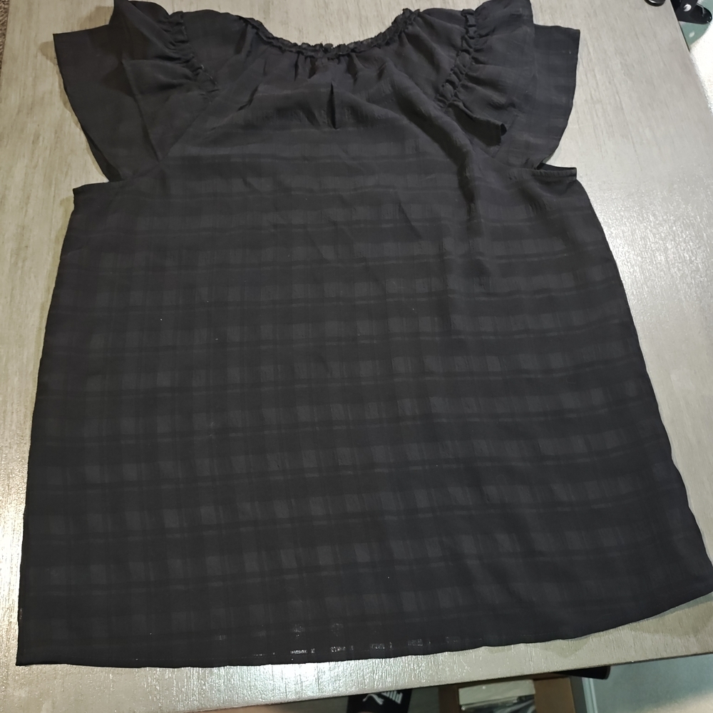 Loft Women's Short Sleeve Top, Black With Ruffles Size Medium - Picture 2 of 4